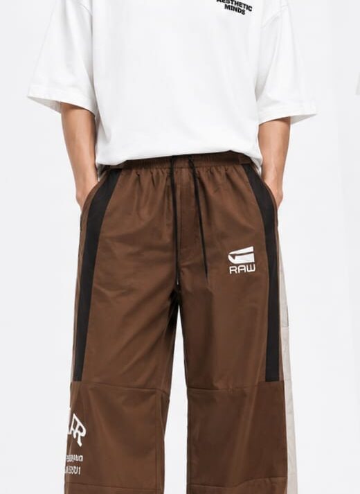 Men’s Brown Wide-Leg Utility Track Pants – Relaxed Fit Streetwear Trousers