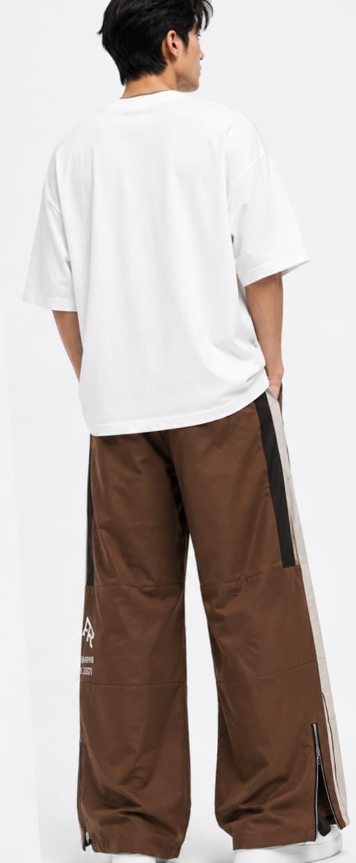 Men’s Brown Wide-Leg Utility Track Pants – Relaxed Fit Streetwear Trousers - Image 2
