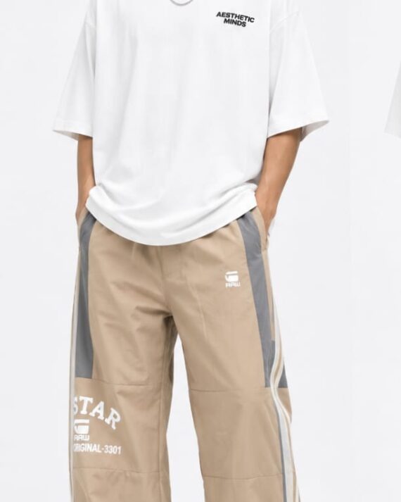 Men’s Beige Utility Wide-Leg Cargo Pants – Relaxed Streetwear Trousers