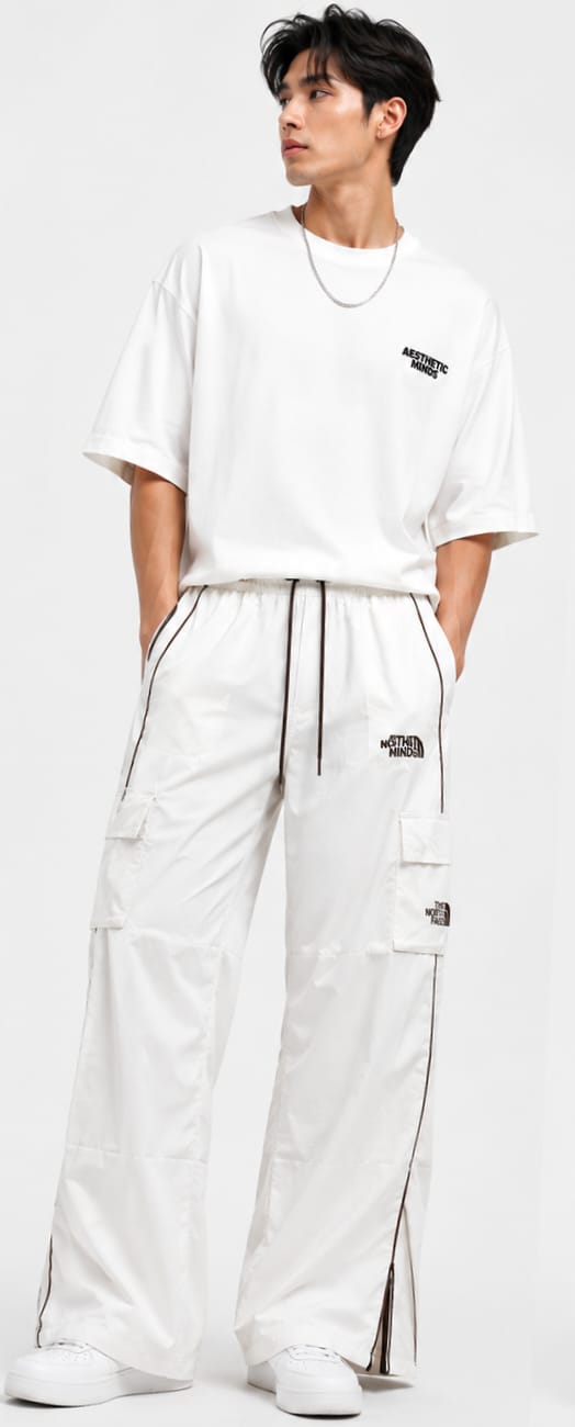 Men’s White Utility Cargo Pants – Relaxed Fit Streetwear Trousers