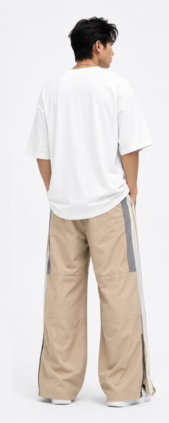Men’s Beige Utility Wide-Leg Cargo Pants – Relaxed Streetwear Trousers - Image 2