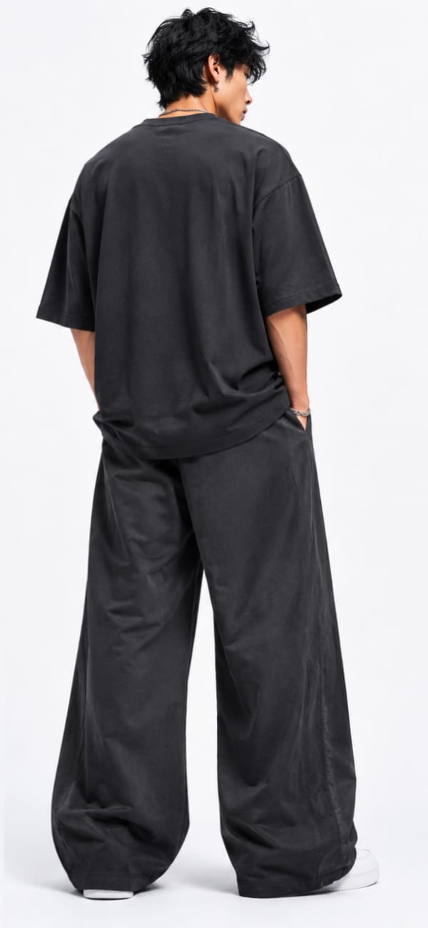 Men’s Oversized Gymshark Wide-Leg Track Pants – Black Streetwear Joggers - Image 2