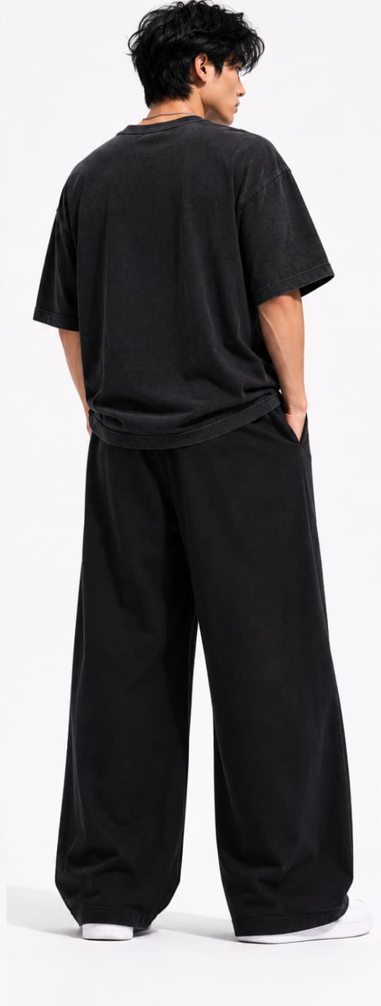 Men’s Gymshark Inspired Oversized Wide-Leg Joggers – Black Streetwear Track Pants - Image 2