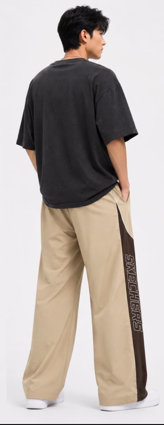 Men’s Relaxed Fit Wide-Leg Track Pants – Beige Casual Streetwear Joggers - Image 2
