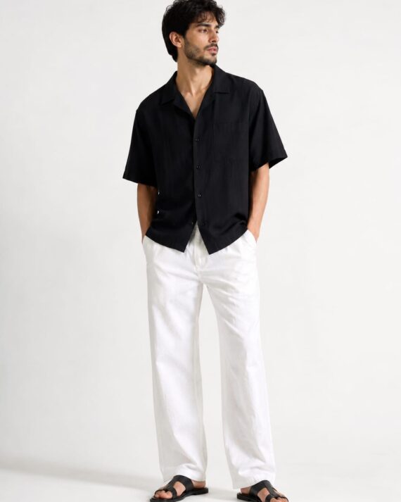 Men’s Premium Linen Blend Wide Leg Trousers – Off White