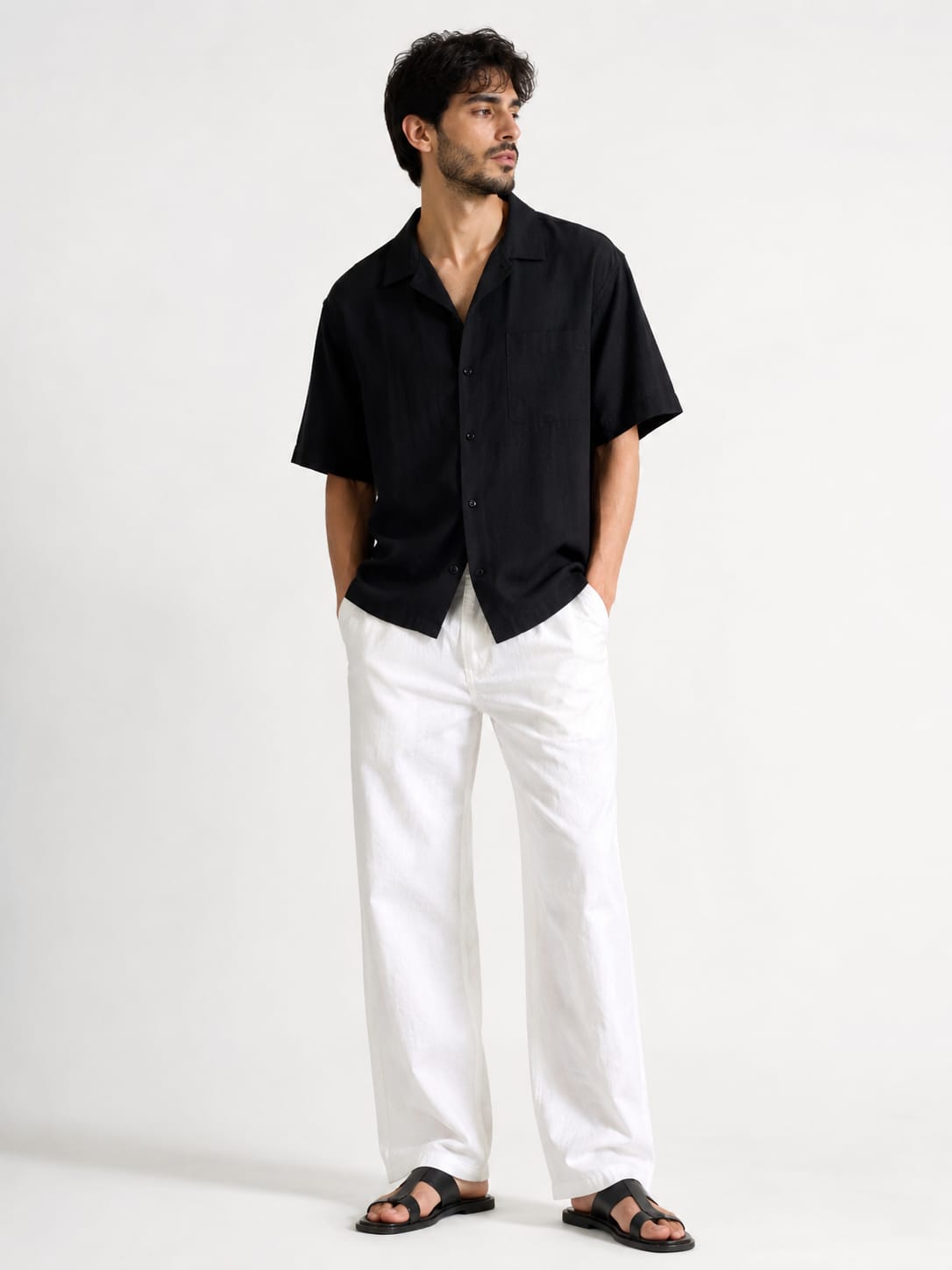 Men’s Premium Linen Blend Wide Leg Trousers – Off White