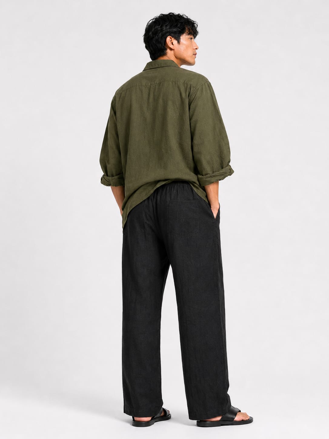 Men’s Premium Linen Blend Drawstring Trousers – Jet Black - Image 2
