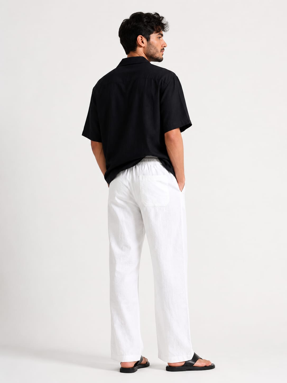 Men’s Premium Linen Blend Wide Leg Trousers – Off White - Image 2