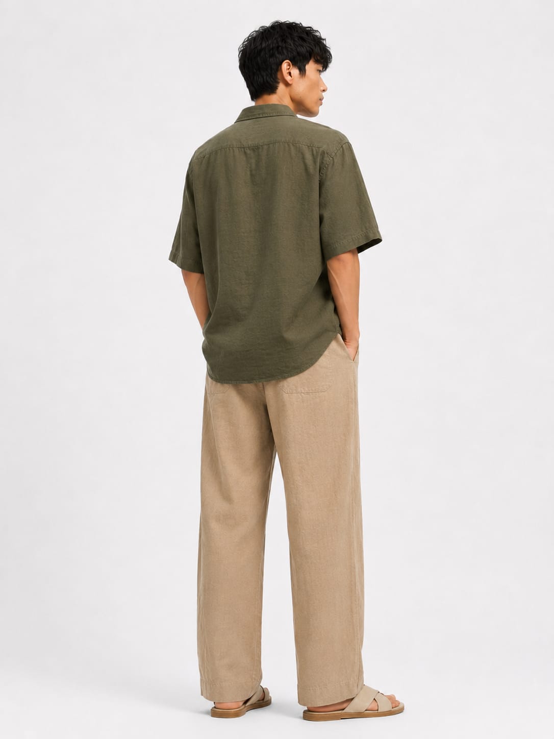 Men’s Premium Linen Blend Drawstring Trousers – Sand Beige - Image 2