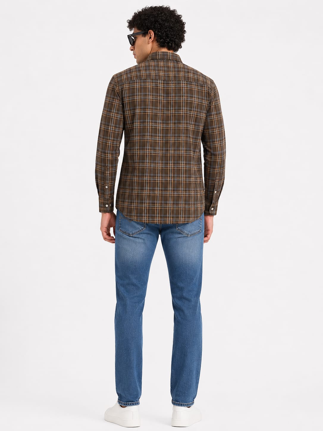 Men’s Brown Plaid Button-Down Casual Shirt - Image 2