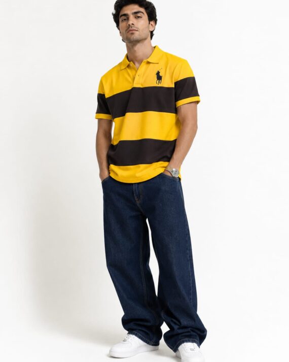 Men's Bold Stripe Polo T-Shirt – Yellow & Black