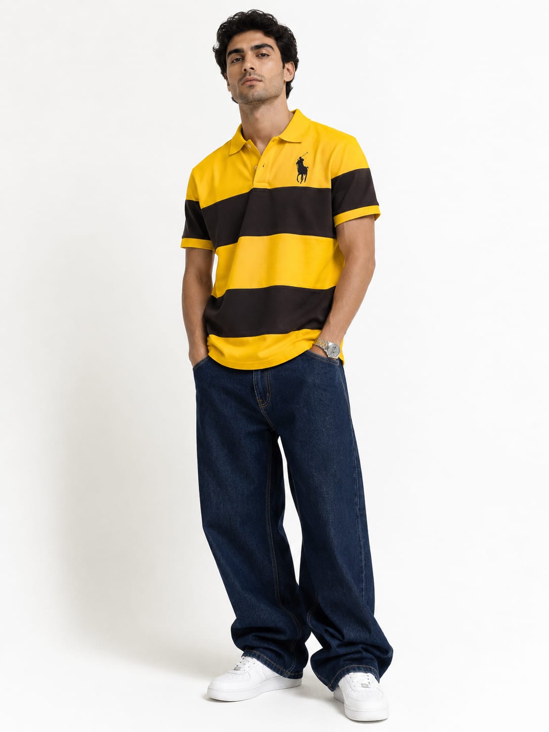 Men's Bold Stripe Polo T-Shirt – Yellow & Black