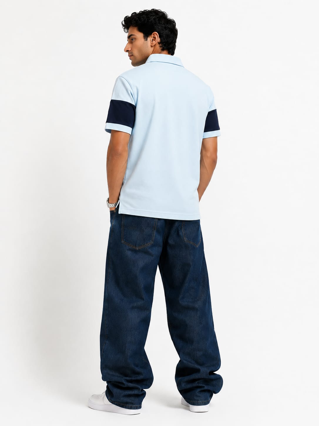 Men's Classic Rugby Stripe Polo T-Shirt – Sky Blue & Navy - Image 2
