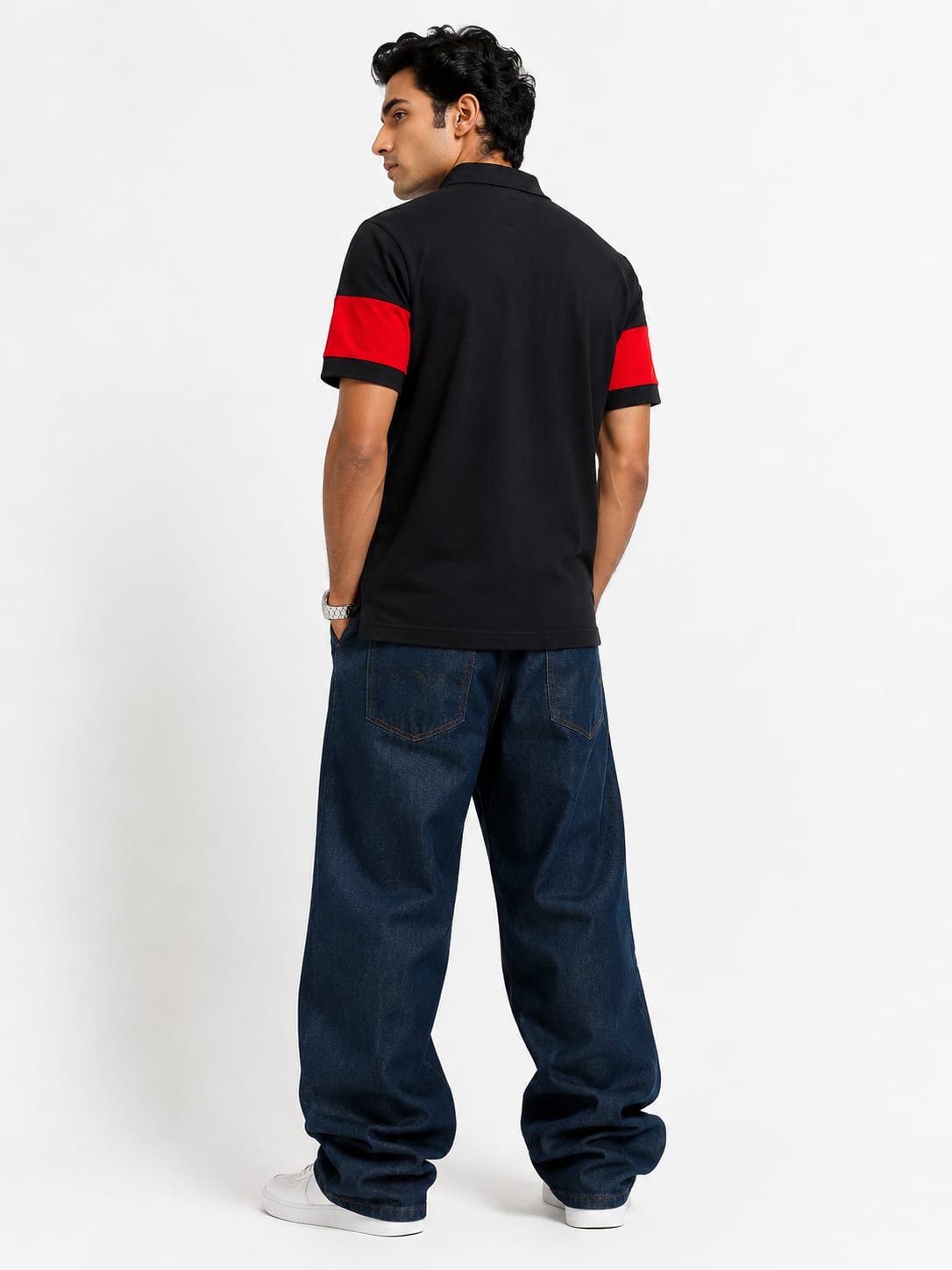 Men's Bold Rugby Stripe Polo T-Shirt – Black & Red - Image 2