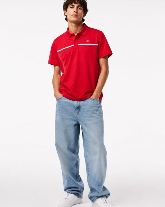 Men's Contrast Stripe Polo T-Shirt – Red