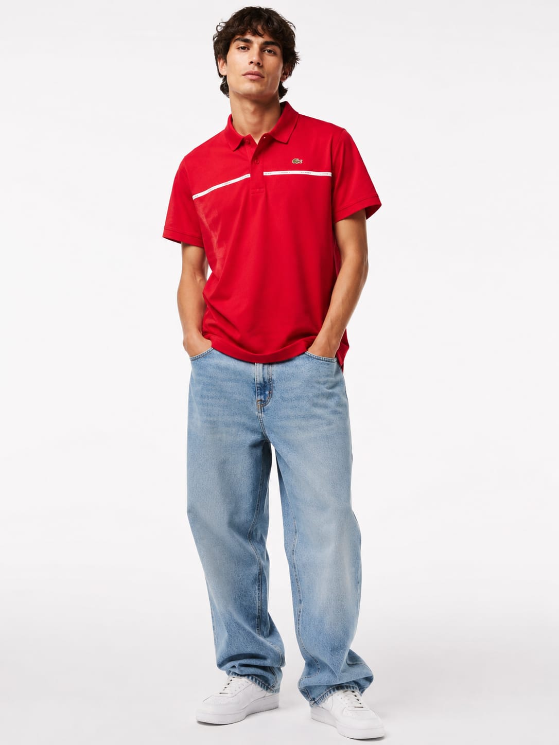 Men's Contrast Stripe Polo T-Shirt – Red