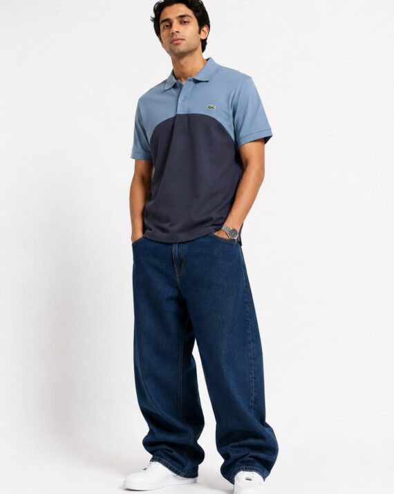 Men's Colorblock Polo T-Shirt – Sky Blue & Navy
