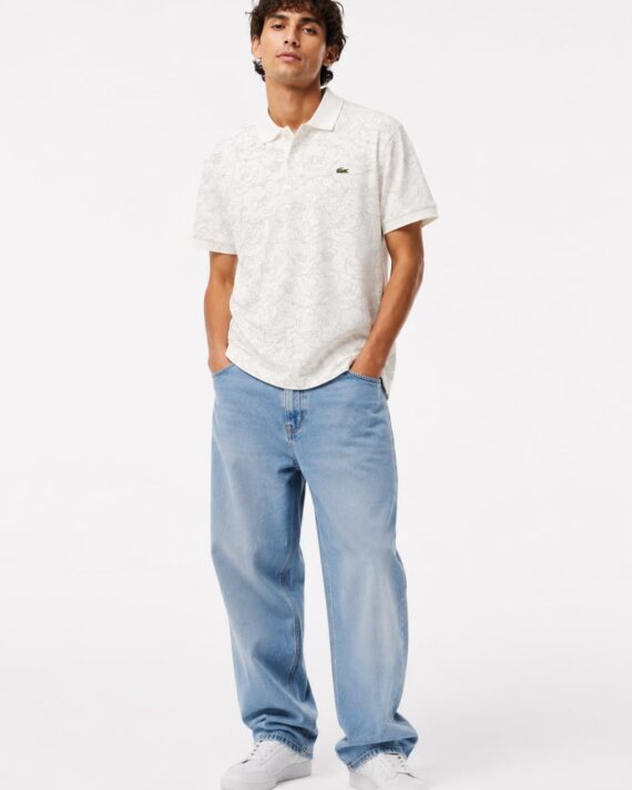 Men's Premium Floral Texture Polo T-Shirt – Off White