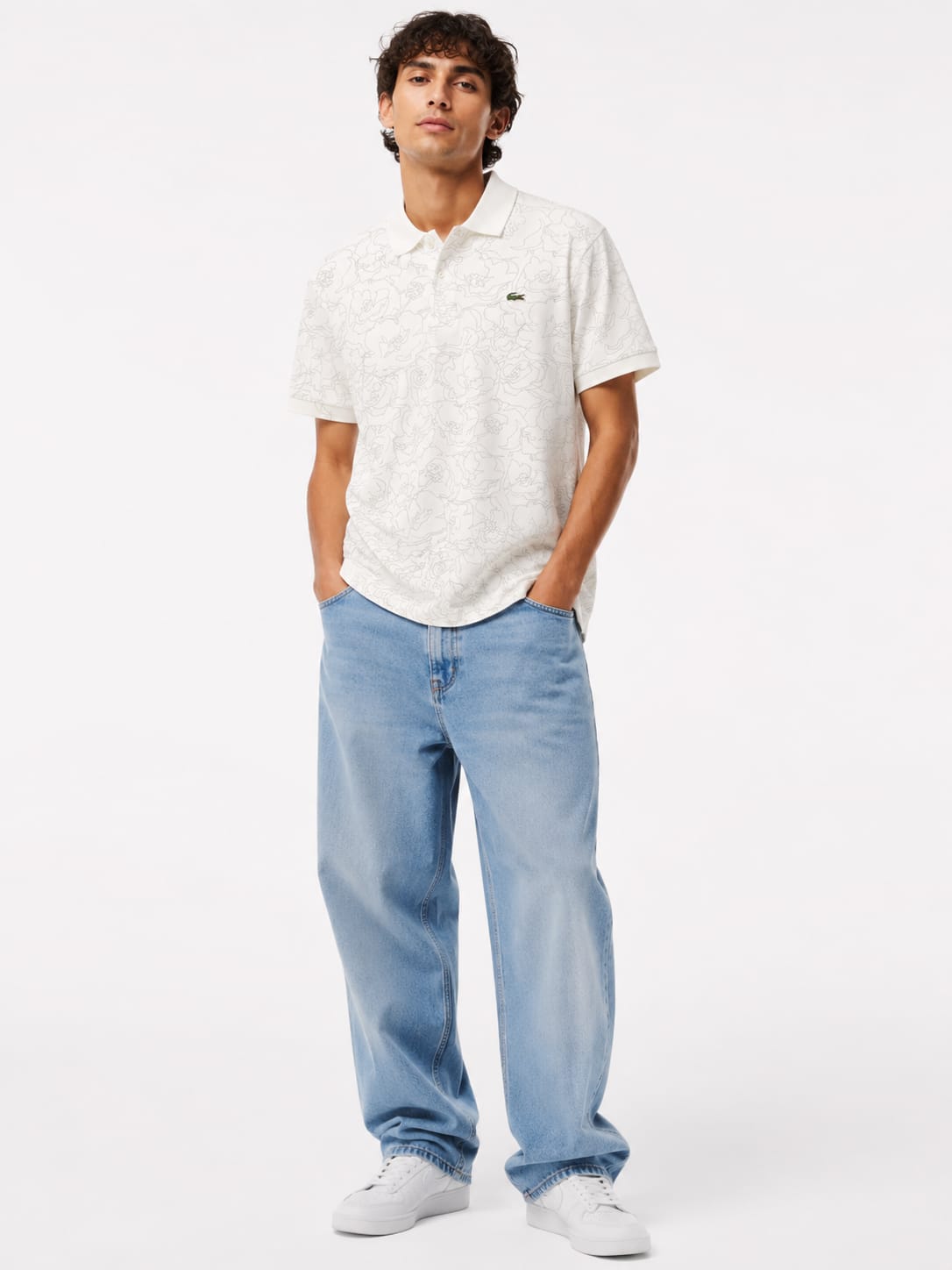 Men's Premium Floral Texture Polo T-Shirt – Off White