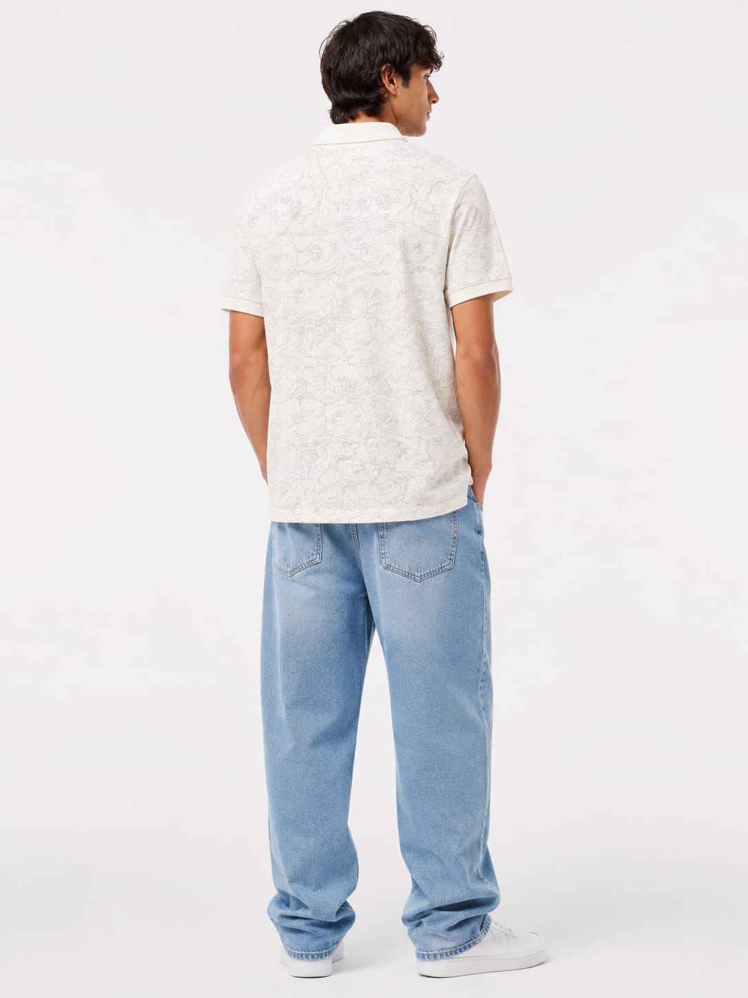 Men's Premium Floral Texture Polo T-Shirt – Off White - Image 2