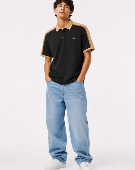 Men's Contrast Trim Polo T-Shirt – Black & Beige