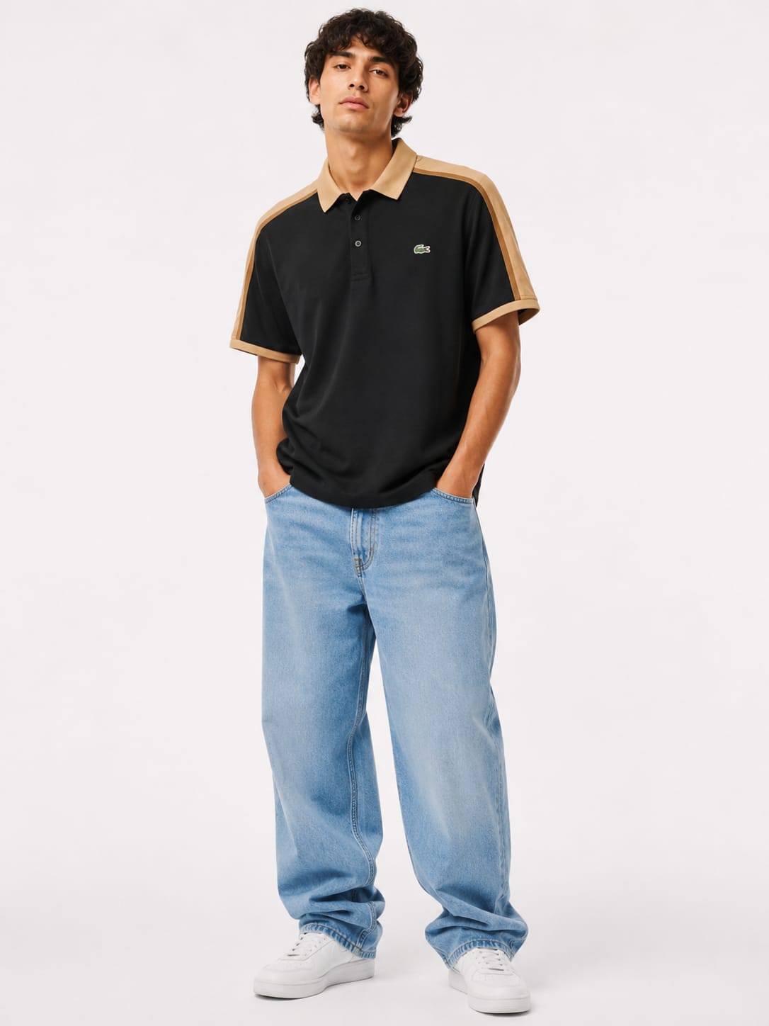 Men's Contrast Trim Polo T-Shirt – Black & Beige