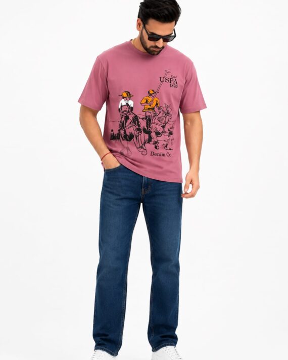 Men’s Vintage Polo Match Graphic T-Shirt – Dusty Rose