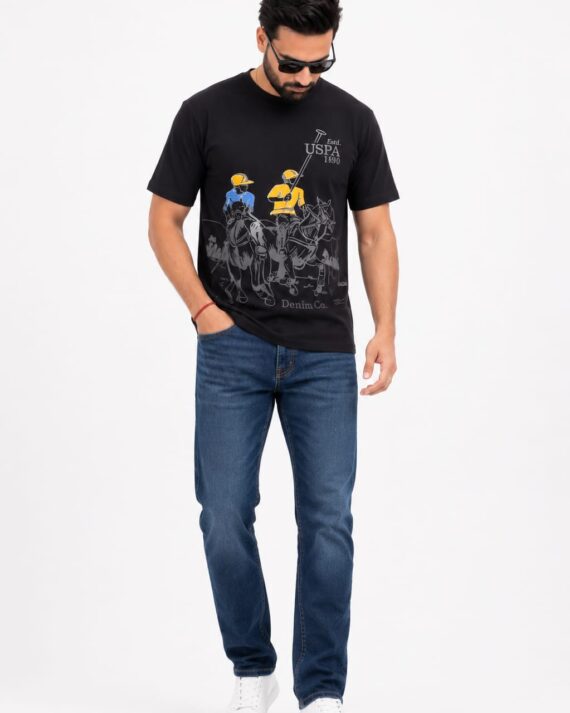 Men’s Heritage Polo Riders Graphic T-Shirt – Classic Black