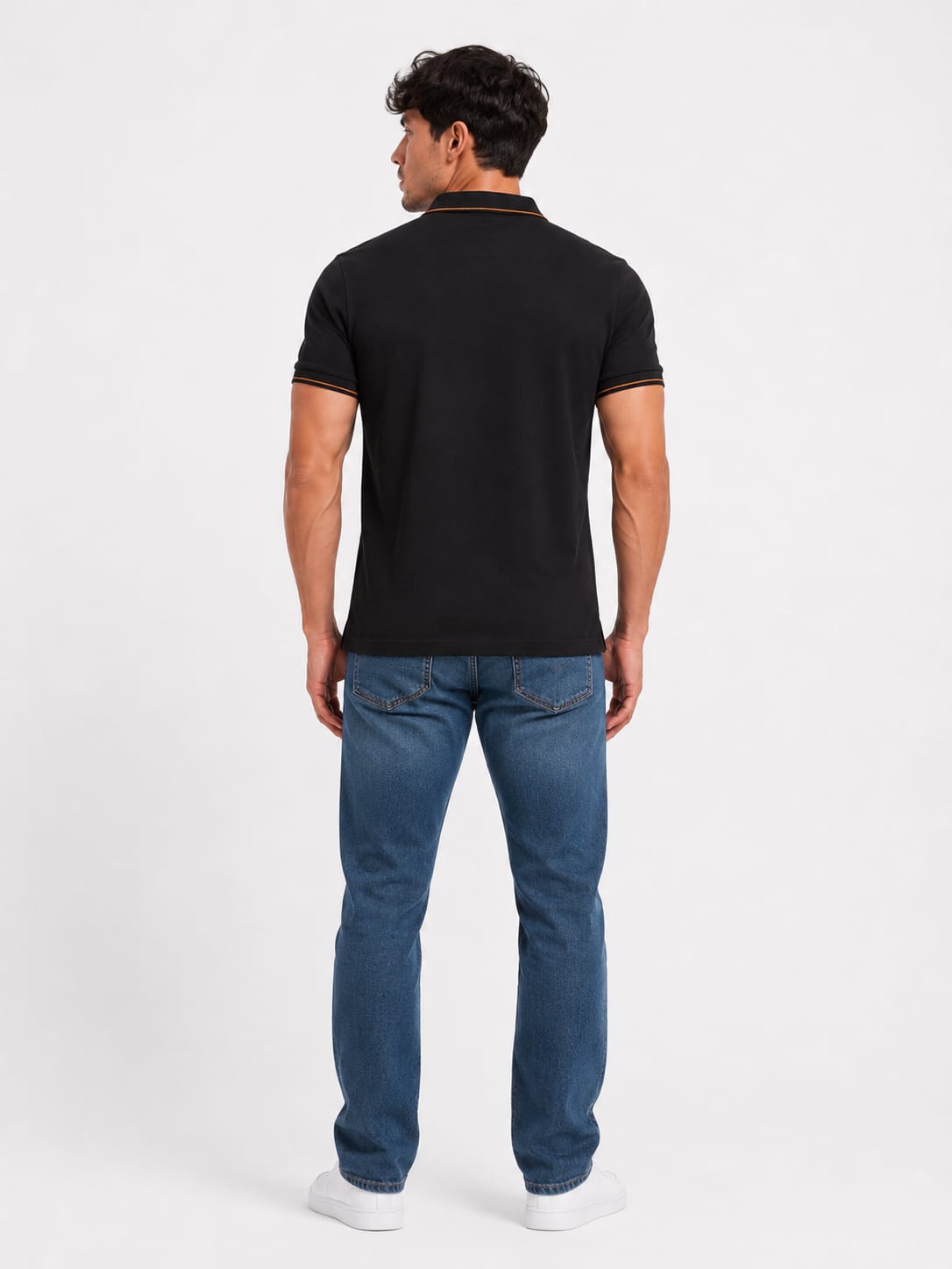 USPA Heritage Chest Stripe Polo T-Shirt – Black & Sand - Image 2