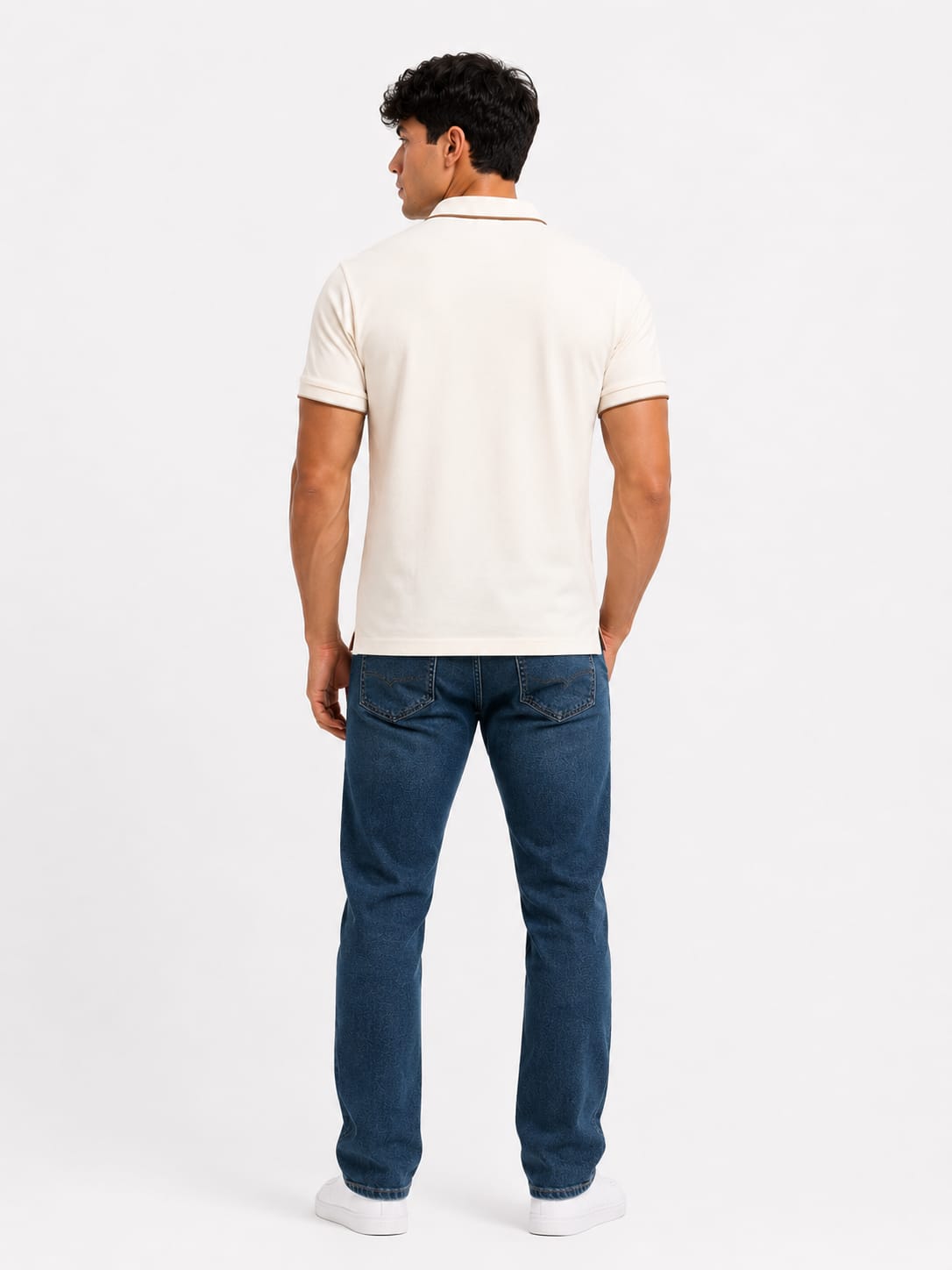 USPA Heritage Chest Panel Polo T-Shirt – Ivory & Brown - Image 2