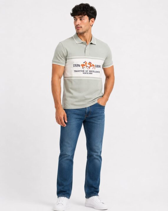 USPA Heritage Chest Panel Polo T-Shirt – Sage Green