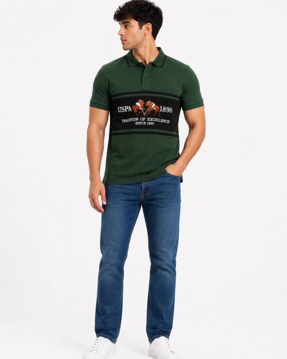 USPA Heritage Chest Panel Polo T-Shirt – Forest Green