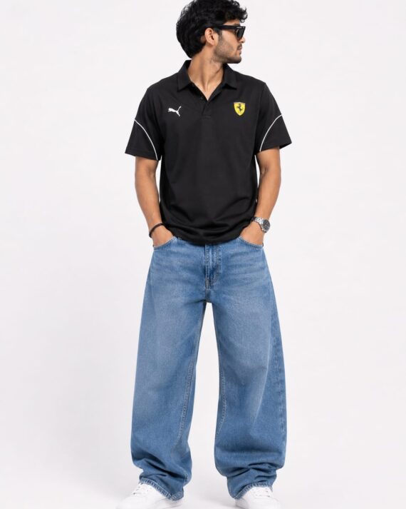 Men’s Black Racing-Inspired Performance Polo T-Shirt