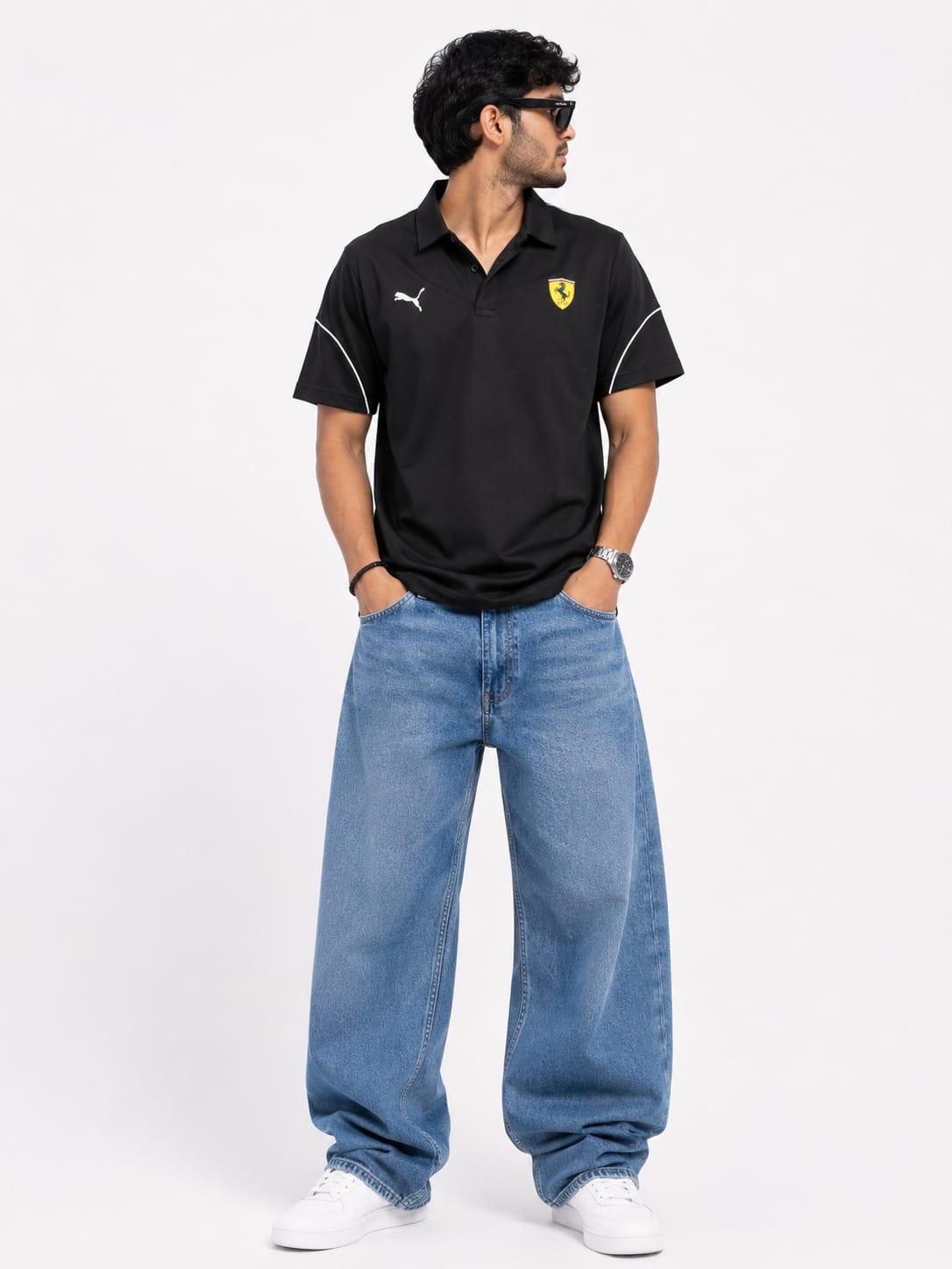 Men’s Black Racing-Inspired Performance Polo T-Shirt