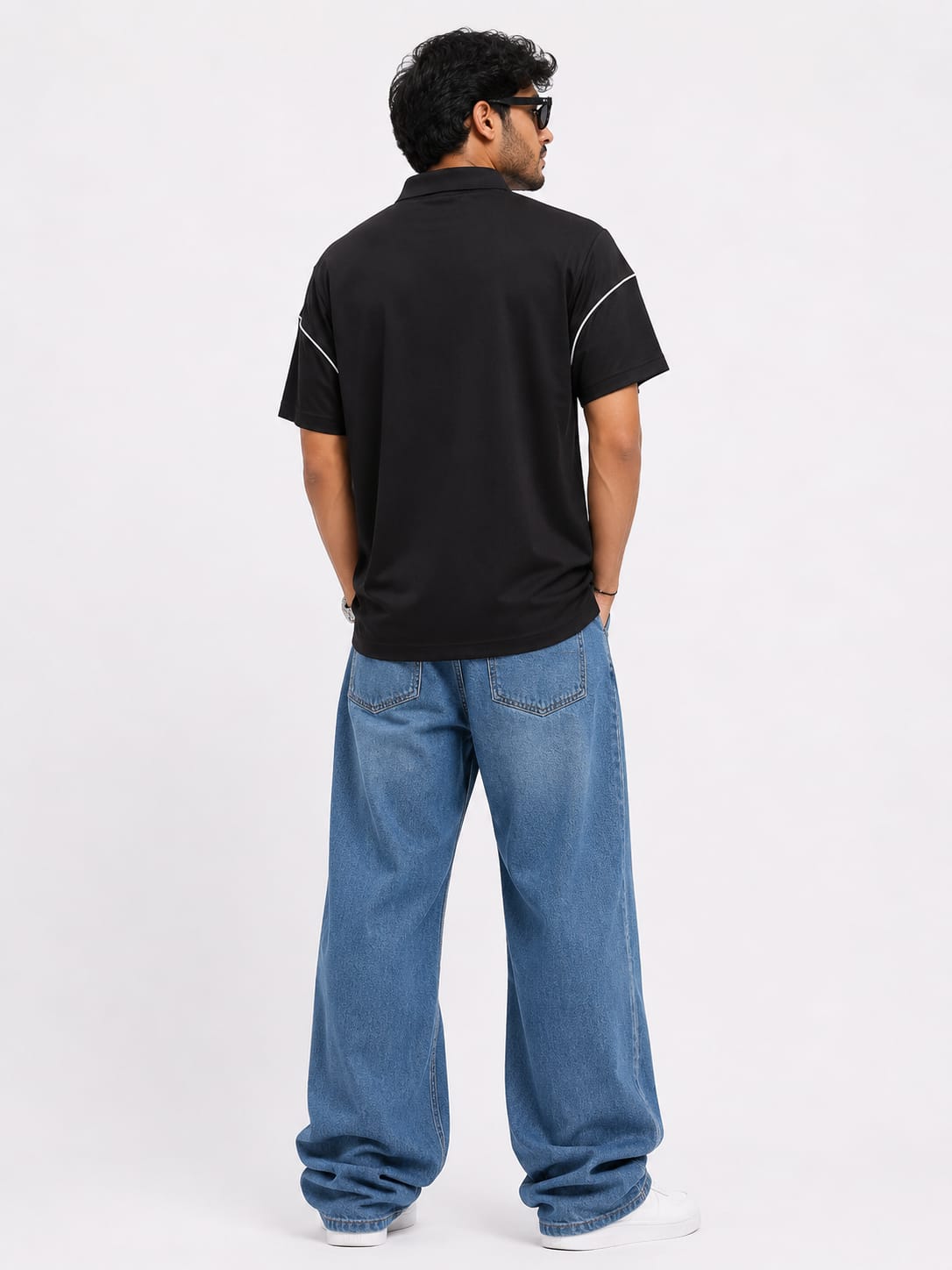 Men’s Black Racing-Inspired Performance Polo T-Shirt - Image 2