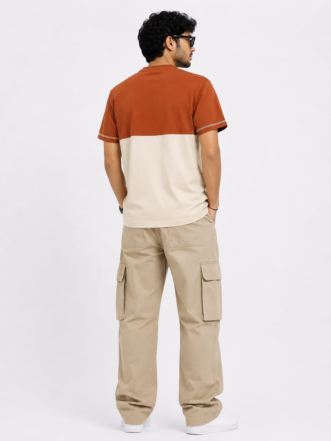 Men's Rust & Beige Eagle Crest Colorblock T-Shirt - Image 2