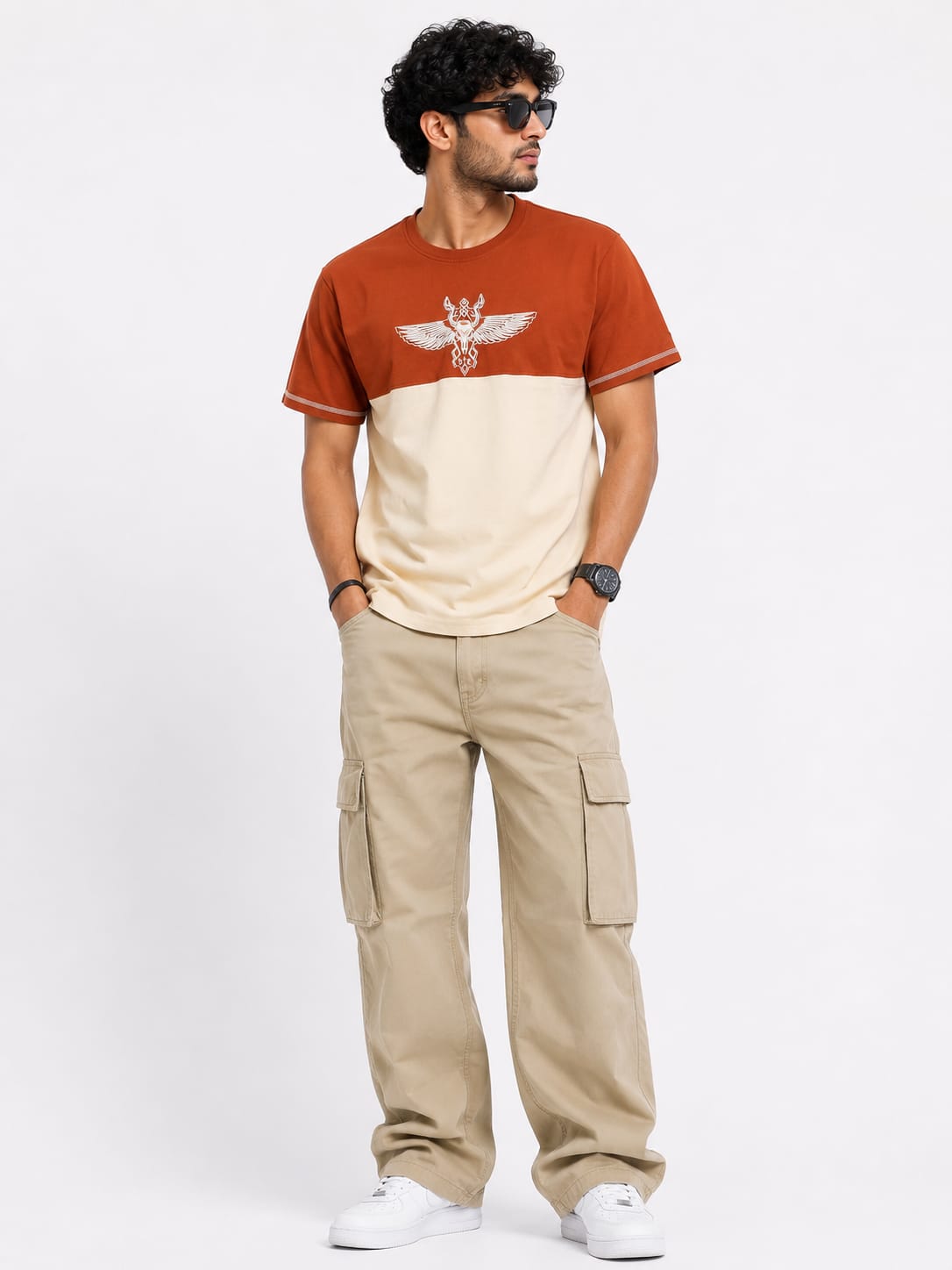 Men's Rust & Beige Eagle Crest Colorblock T-Shirt