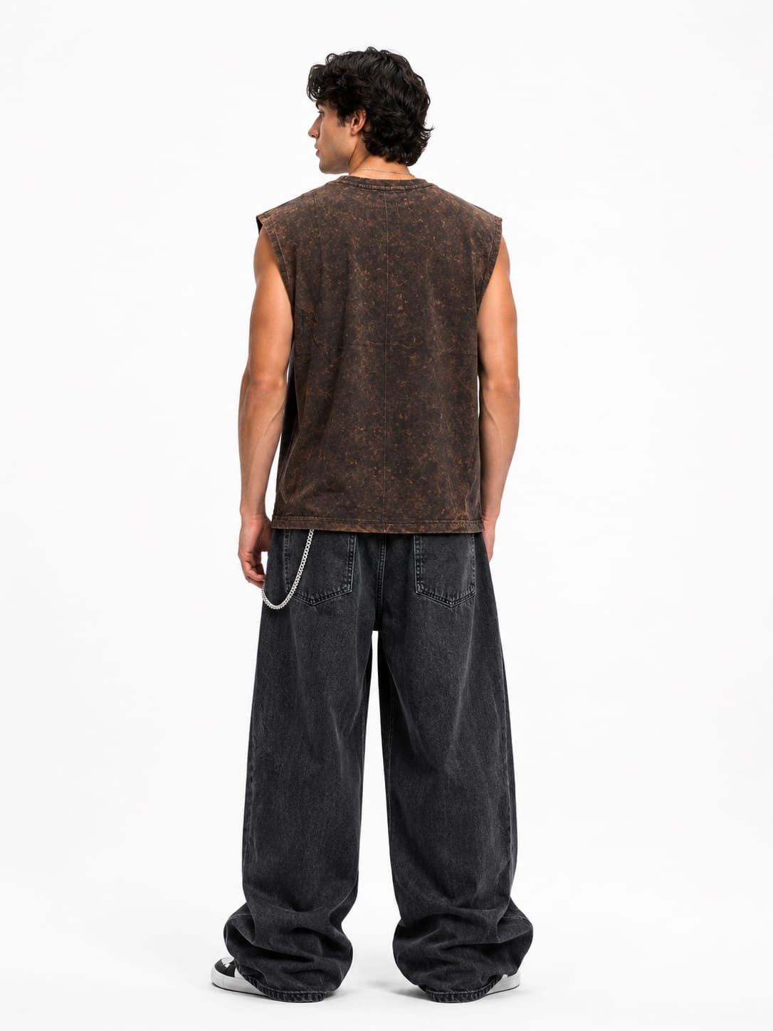 Men's Vintage Acid Wash Oversized Sleeveless Eagle Graphic T-Shirt – Brown - Image 2