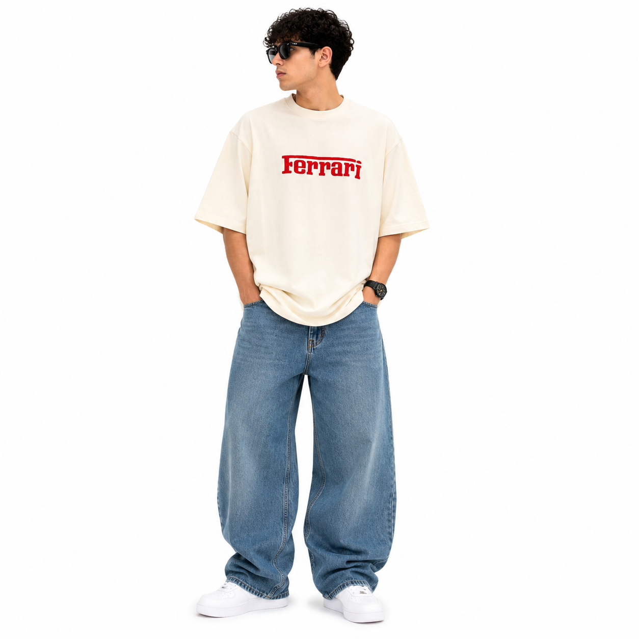 Ferrari Oversized Premium Cotton T-Shirt – Off White