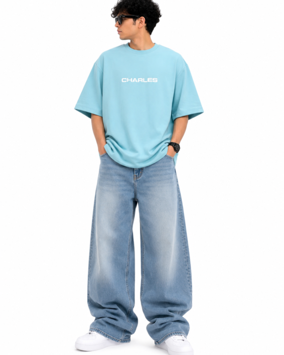 Charles Oversized Premium Cotton T-Shirt – Sky Blue