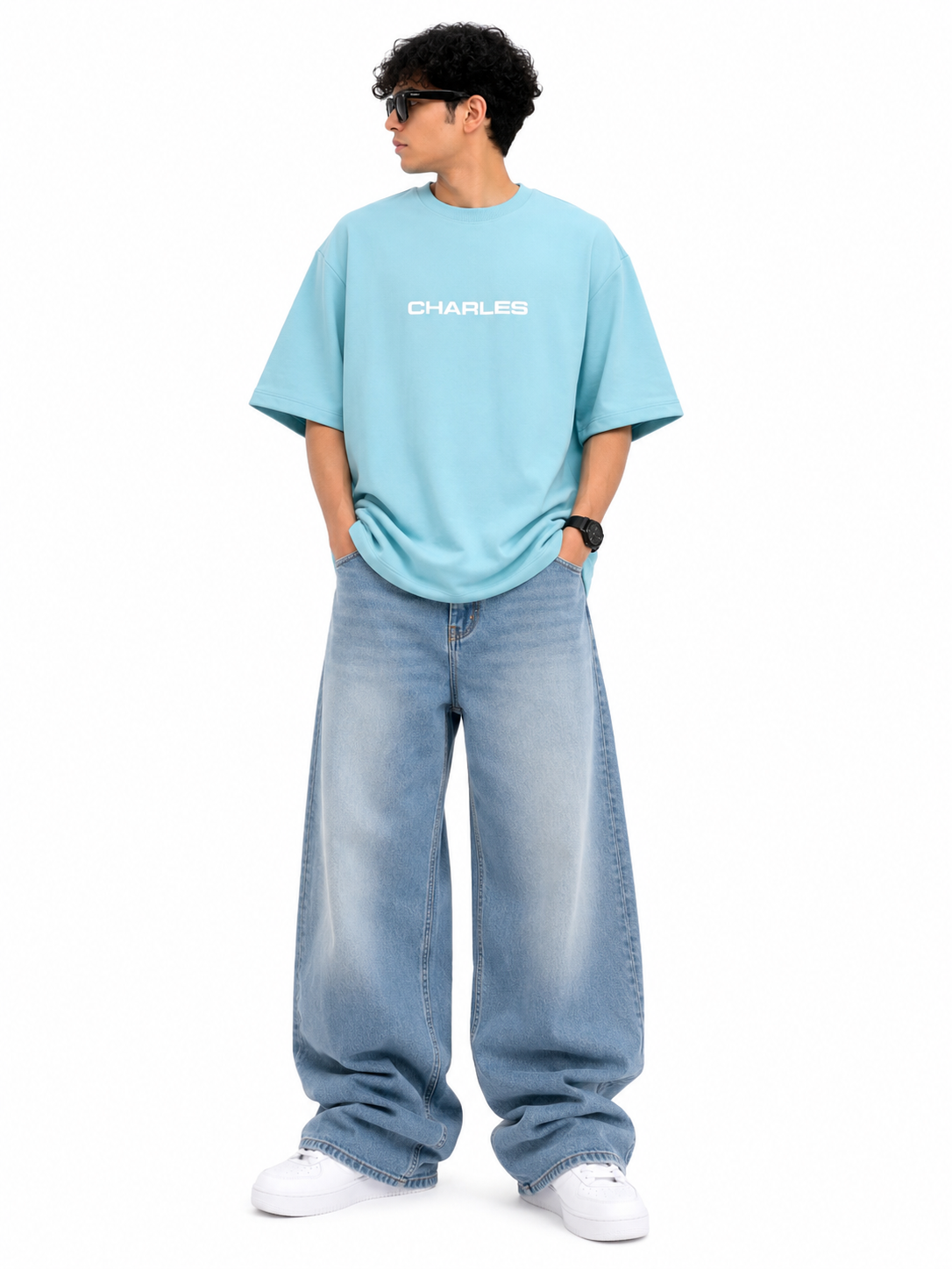 Charles Oversized Premium Cotton T-Shirt – Sky Blue