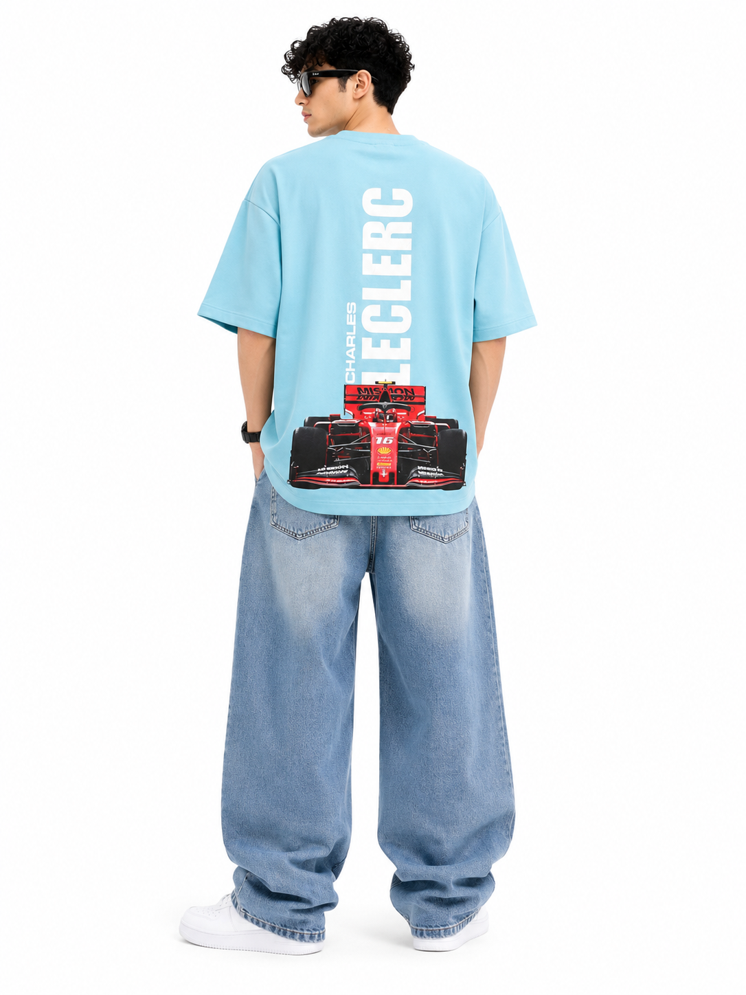 Charles Oversized Premium Cotton T-Shirt – Sky Blue - Image 2