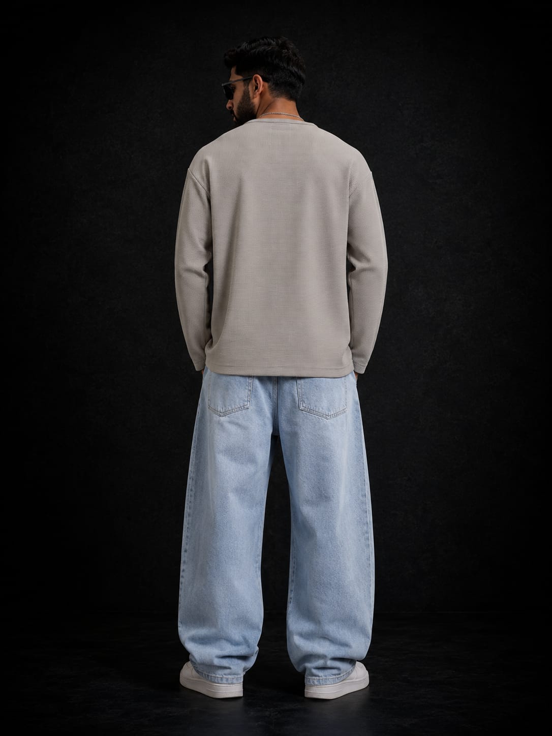 Premium Waffle Knit Full Sleeve Henley T-Shirt – Stone Grey - Image 2