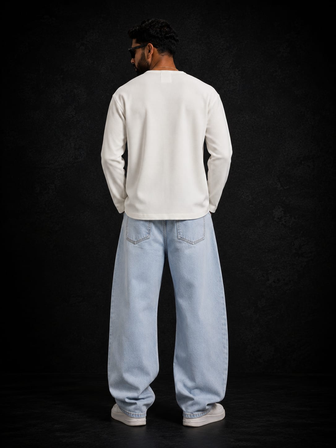 Premium Waffle Knit Full Sleeve Henley T-Shirt – Off White - Image 2