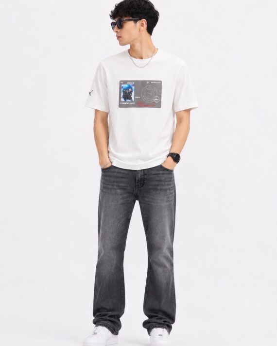 Men's White Motorsport Graphic Premium Round Neck T-Shirt
