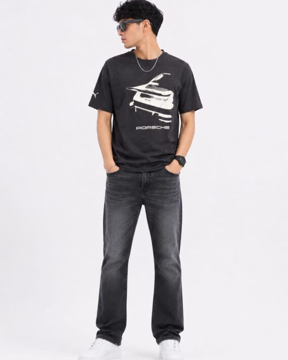 Men's Black Sports Car Graphic Premium Round Neck T-Shirt