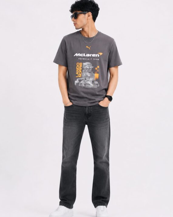 Men's Charcoal Grey Racing Graphic Premium Round Neck T-Shirt