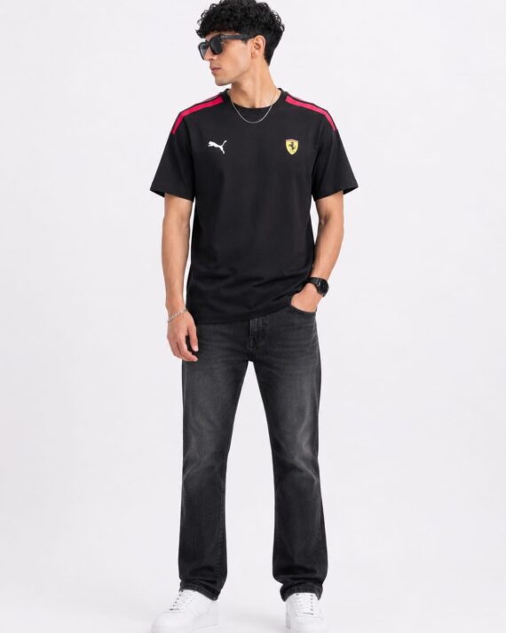 Men's Black Racing Inspired Premium Round Neck T-Shirt