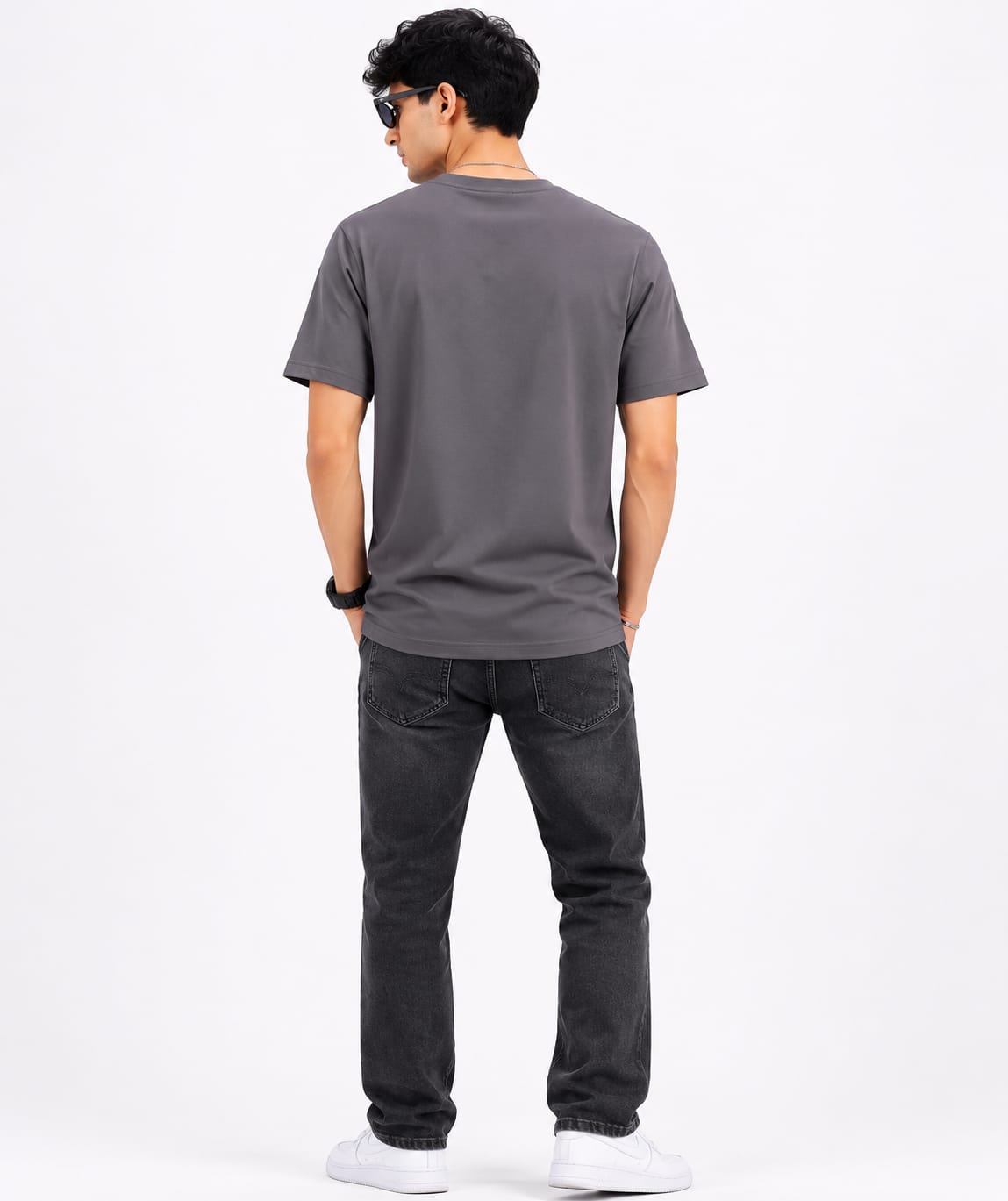 Men's Charcoal Grey Racing Graphic Premium Round Neck T-Shirt - Image 2
