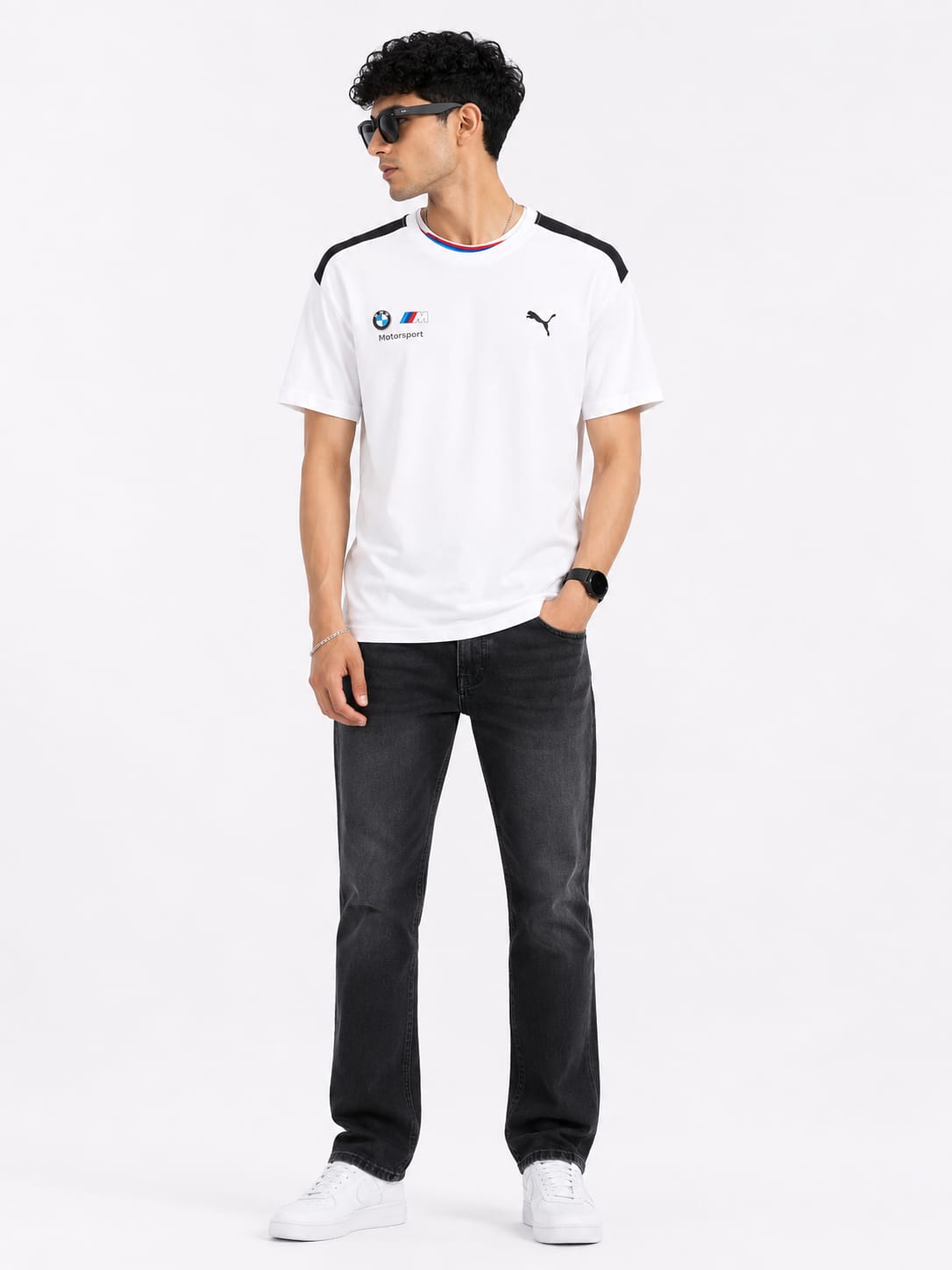 Men's White Motorsport Inspired Premium Graphic T-Shirt